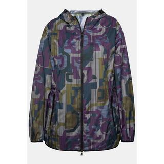 Ulla Popken Leichte Regenjacke mit geometrischem Druck wasserdicht 2-Wege-Zipper  