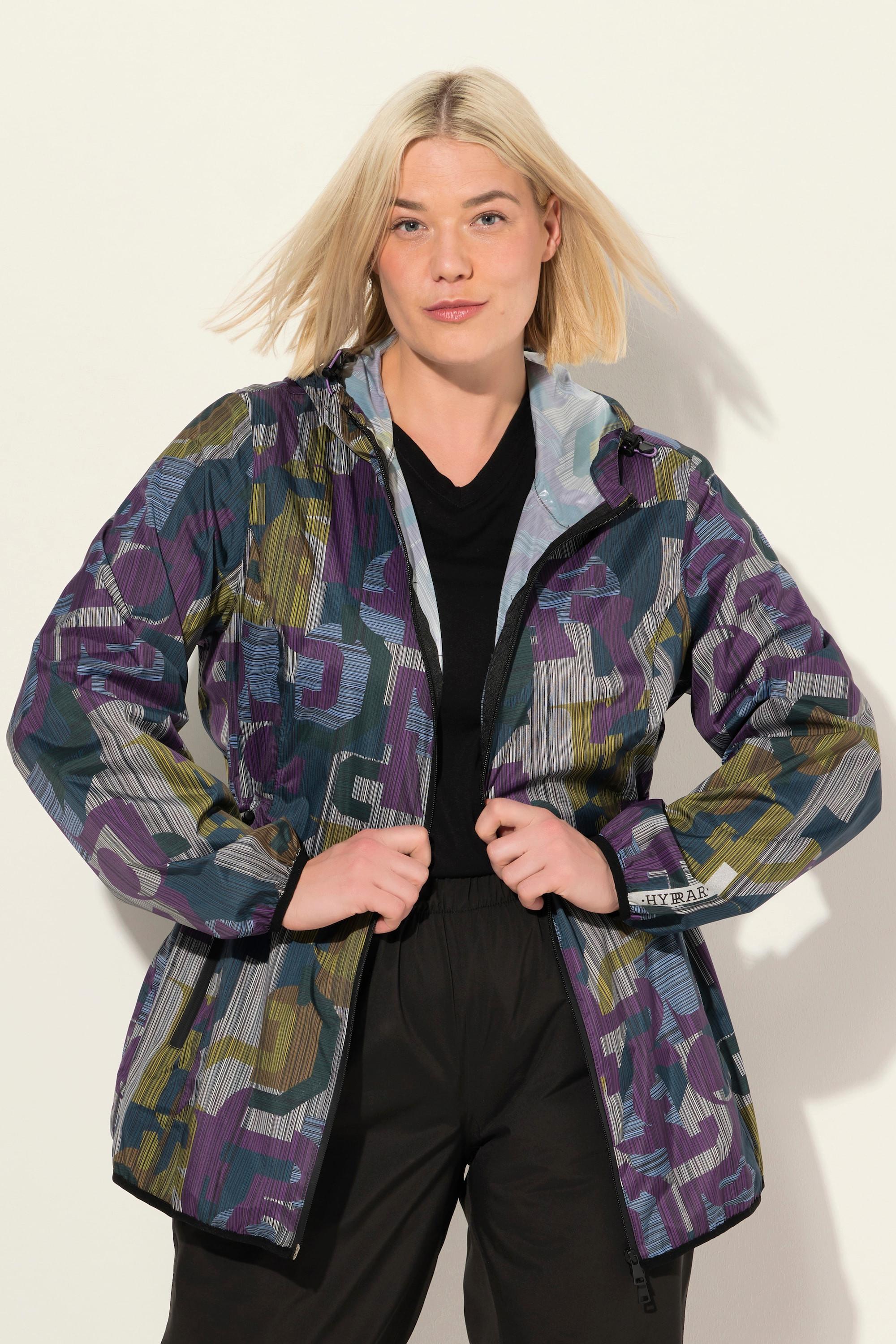 Ulla Popken Giacca antipioggia leggera con stampa geometrica impermeabile con cerniera a doppio cursore  