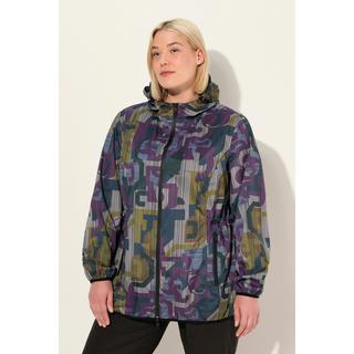 Ulla Popken Leichte Regenjacke mit geometrischem Druck wasserdicht 2-Wege-Zipper  