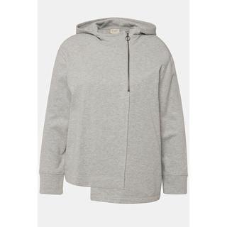 Ulla Popken  Sweat-shirt à capuche en coton bio. Fermeture à glissière et manches longues. 