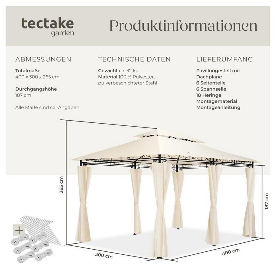 Tectake Pavillon de jardin EMINE 4 x 3 m  