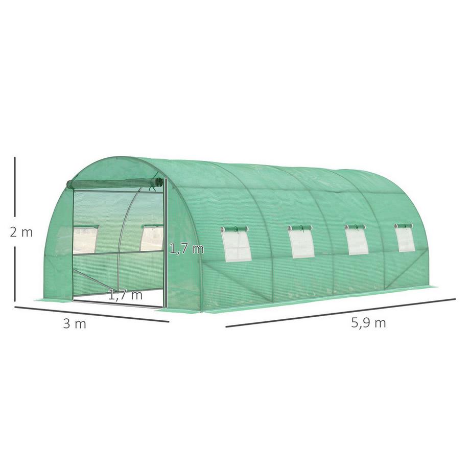 Northio Gewächshaus ca. 6 x 3 x 2 m Foliengewächshaus mit 8 Fenster, Rolltür, Aufrollbar Seitenwänden, UV-beständiger Folientunnel, Winterfest Tomatenhaus mit Erdanker, Grün  