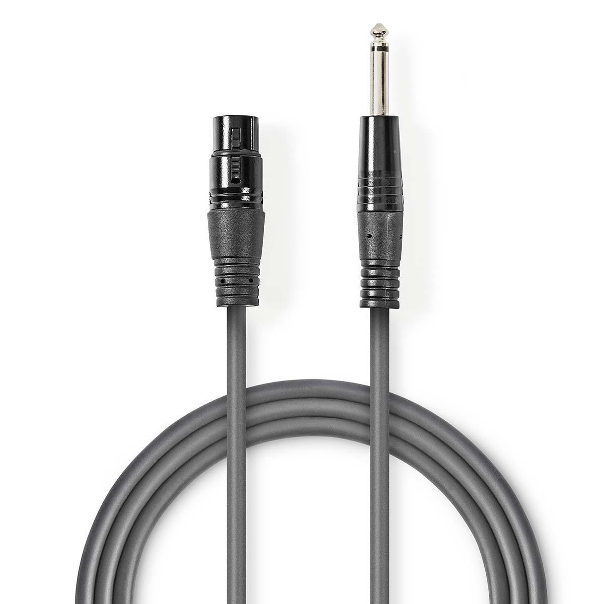 Unsymmetrisches Audiokabel | XLR 3-polige Buchse | 6,35 mm Stecker | Vernickelt | 3,00 m | Rund | PVC | Dunkelgrau | Papphülle