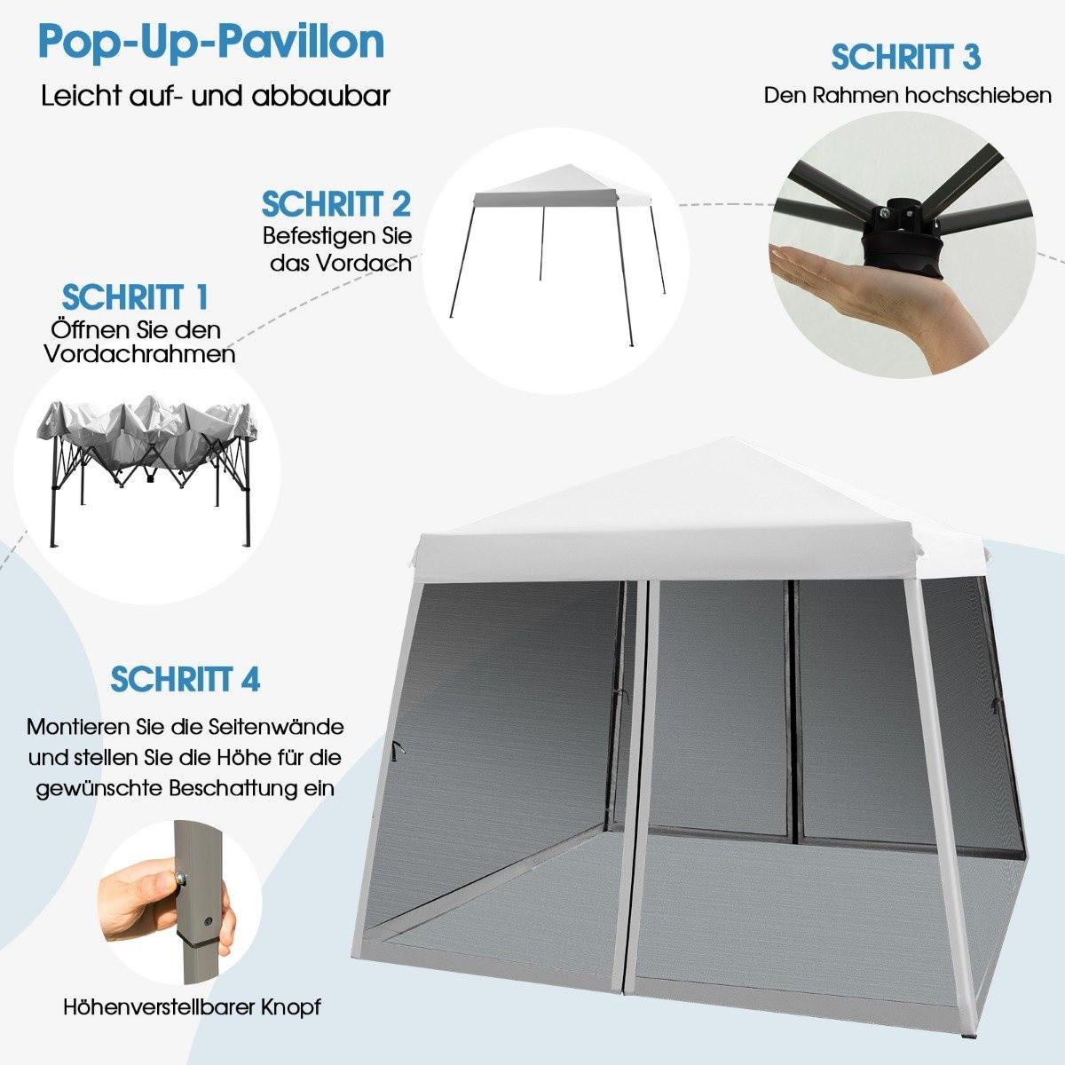 Northix 3 m x 3 m Großes Überdachungszelt Partyzelt mit Schrägen Beinen Weiß  