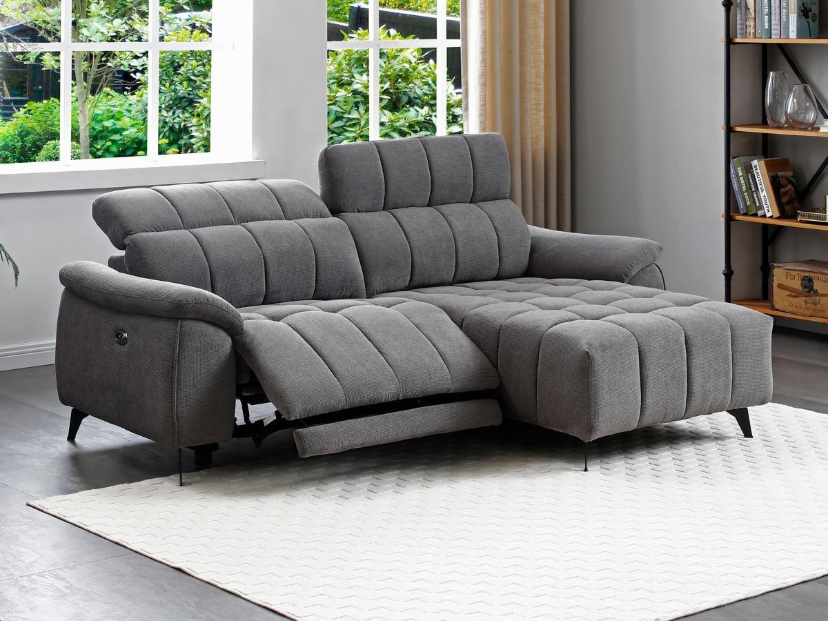 Vente-unique Eckrelaxsofa elektrisch - Ecke rechts - Strukturstoff - Grau - CELTIMO  