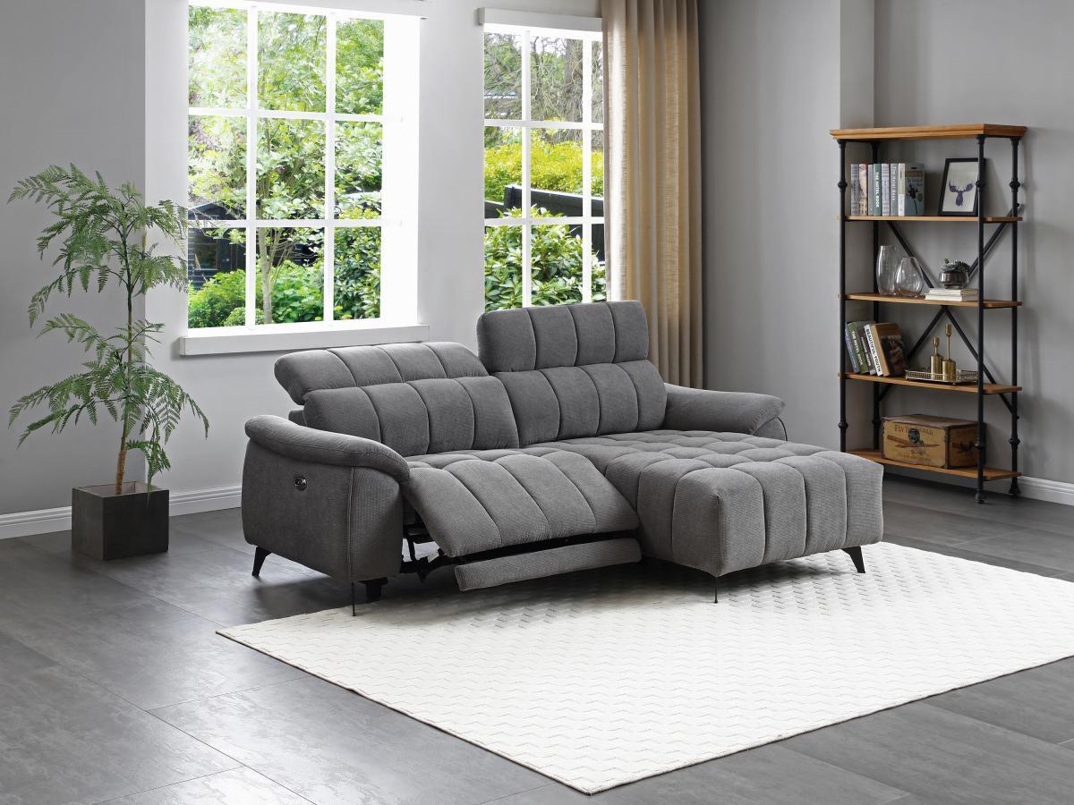 Vente-unique Eckrelaxsofa elektrisch - Ecke rechts - Strukturstoff - Grau - CELTIMO  