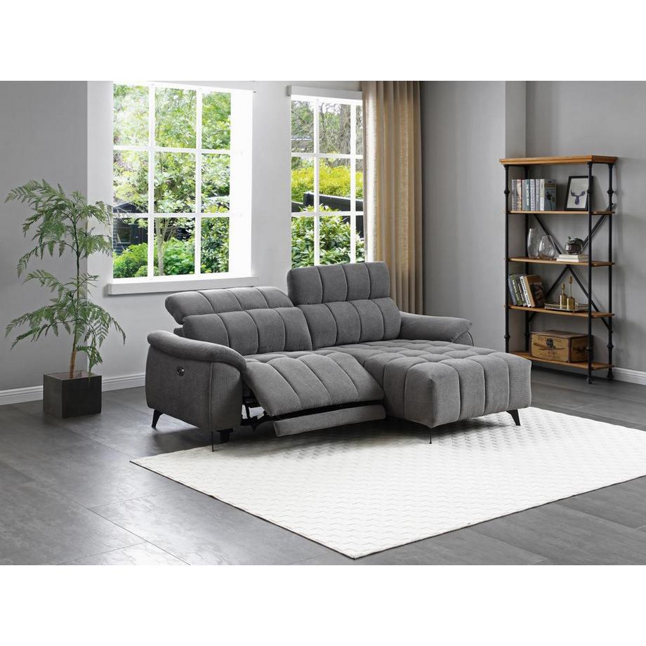 Vente-unique Canapé d'angle droit relax électrique en tissu texturé gris CELTIMO  