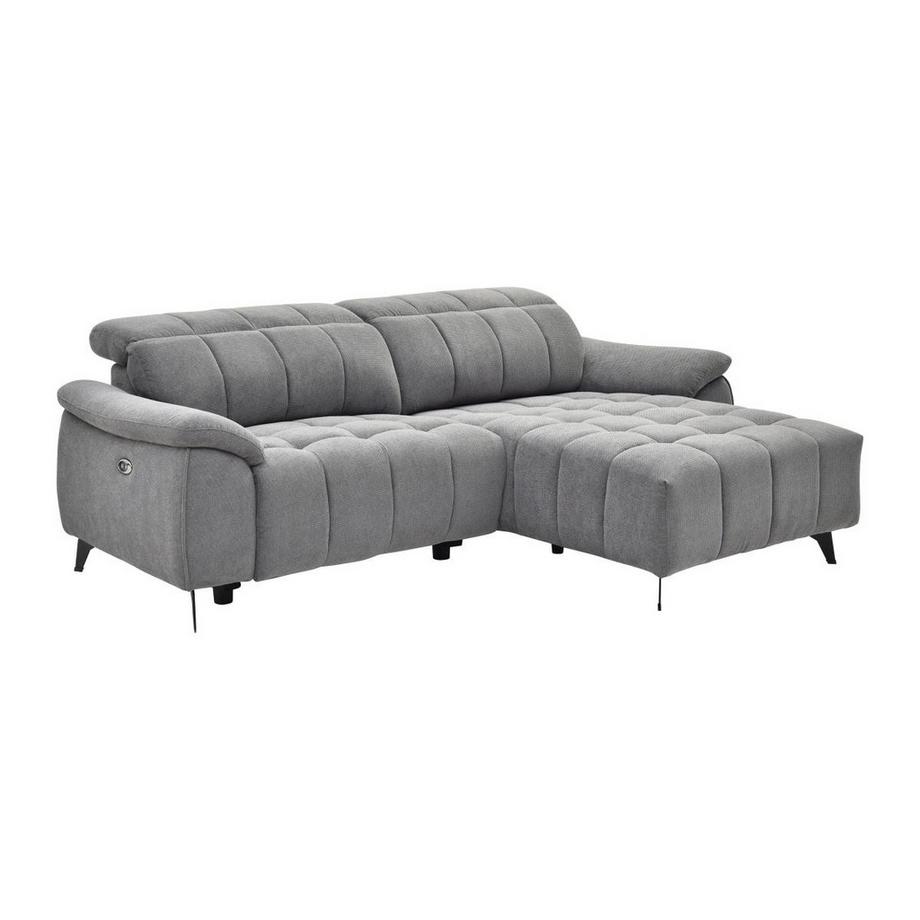 Vente-unique Canapé d'angle droit relax électrique en tissu texturé gris CELTIMO  