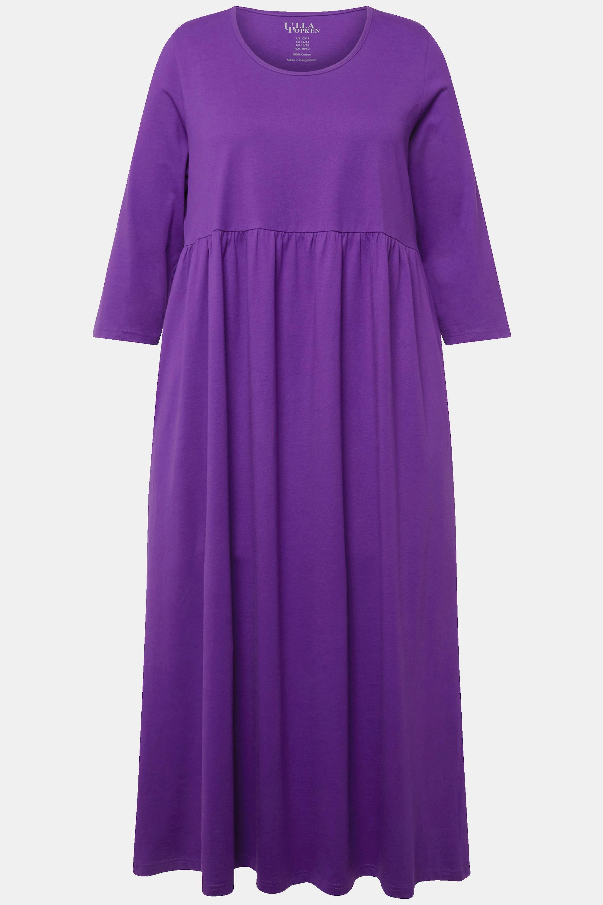 Ulla Popken  Robe maxi en jersey, avec poches. Coupe trapèze évasée. Décolleté rond et manches 3/4. 