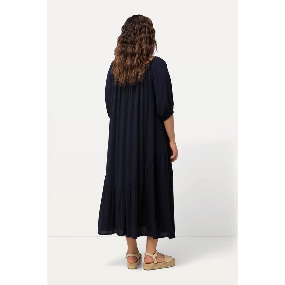 Ulla Popken Abito Midi Testurizzato Orlo Volant Collo Rotondo Mezza Manica  