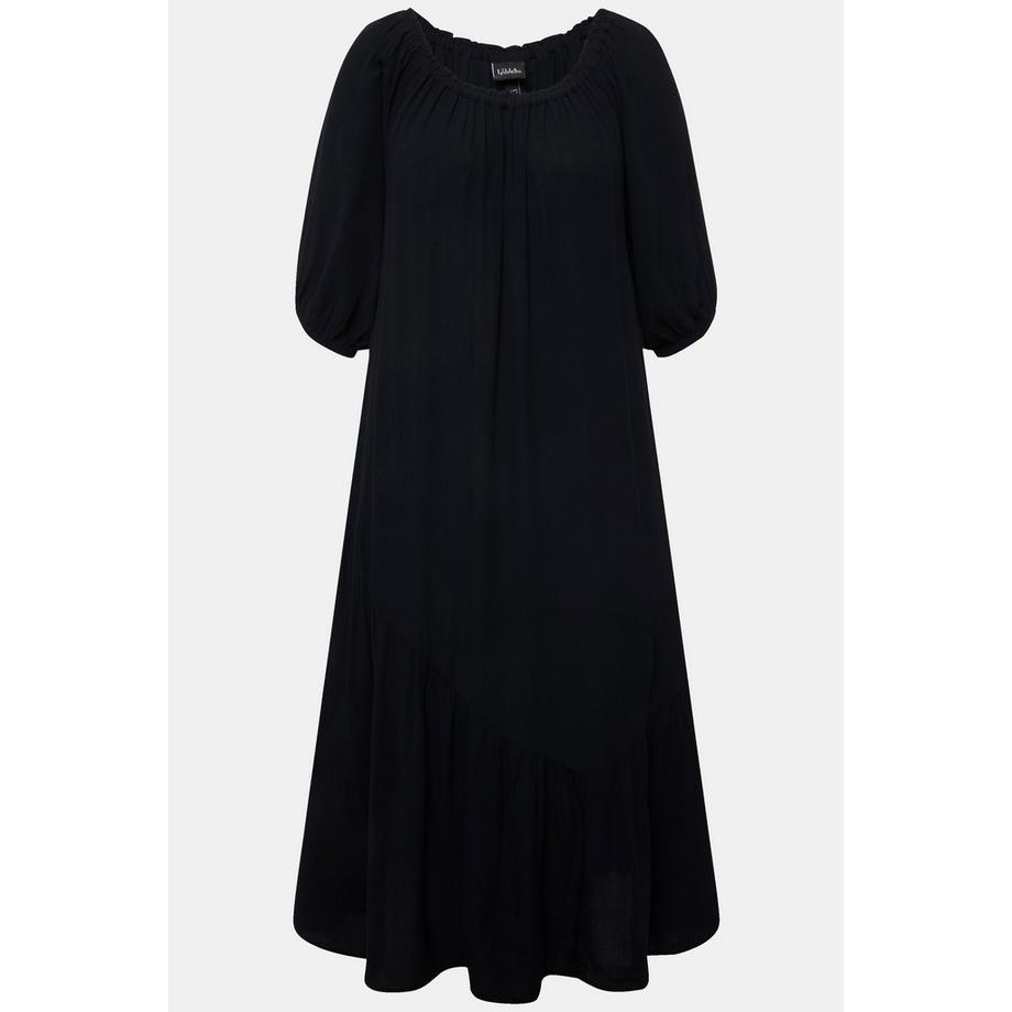 Ulla Popken Abito Midi Testurizzato Orlo Volant Collo Rotondo Mezza Manica  