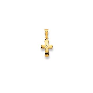 MUAU Schmuck  Pendentif croix or jaune 750 diamant 0.01.00ct. 20x9mm 