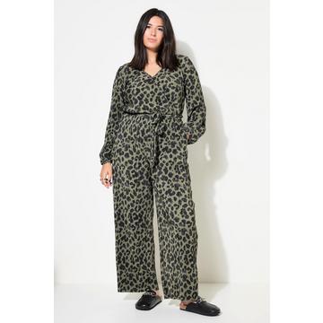 Jumpsuit, Plissee, Leo, weites Bein