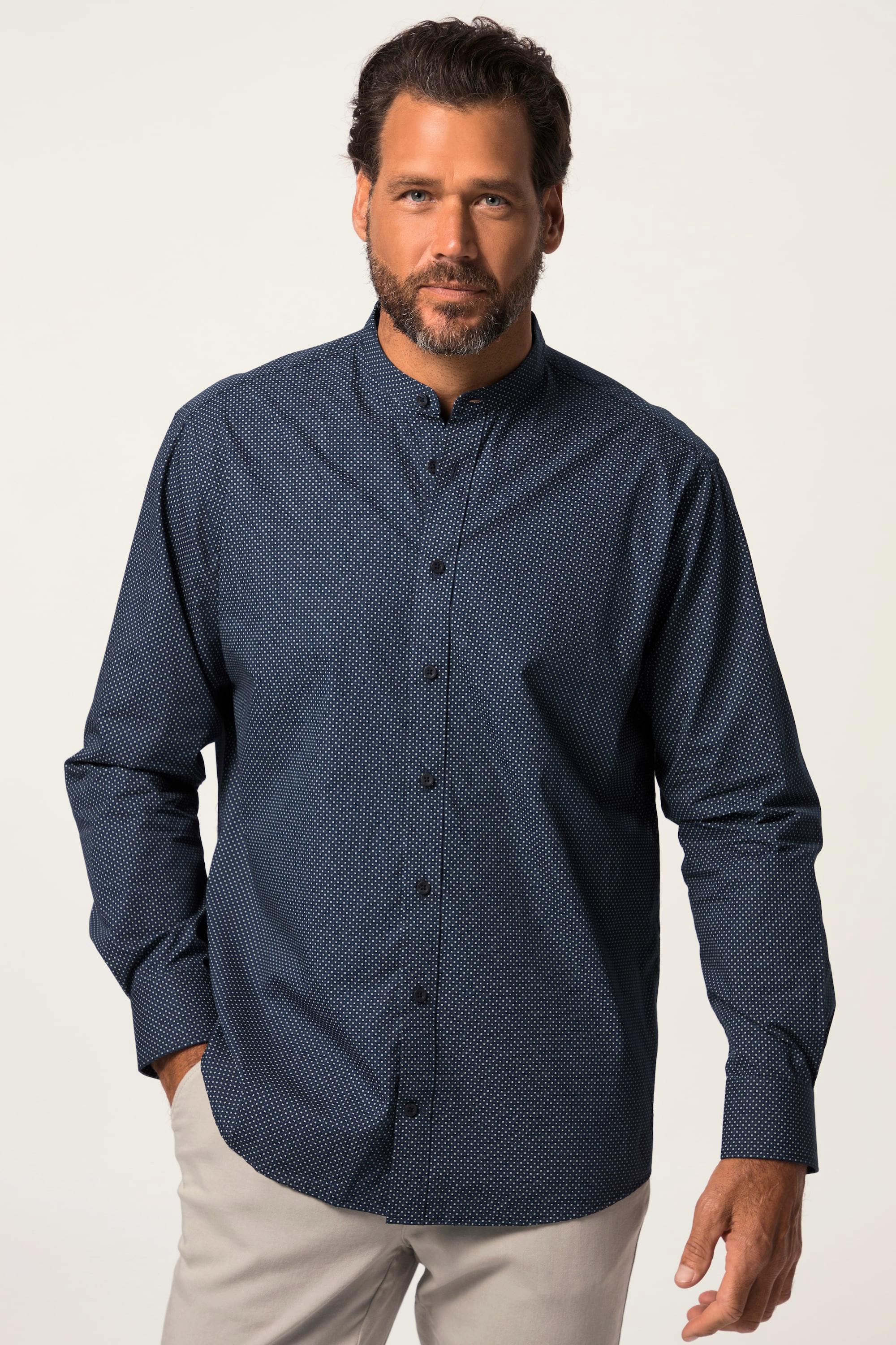 JP1880  Camicia dalla vestibilità comoda per l'ufficio con colletto alla coreana, maniche lunghe e fantasia minimalista, fino alla tg. 8XL 