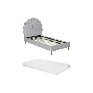 Vente-unique Lit coquillage 90 x 190 cm - Velours - Gris clair + Matelas - MOANA  