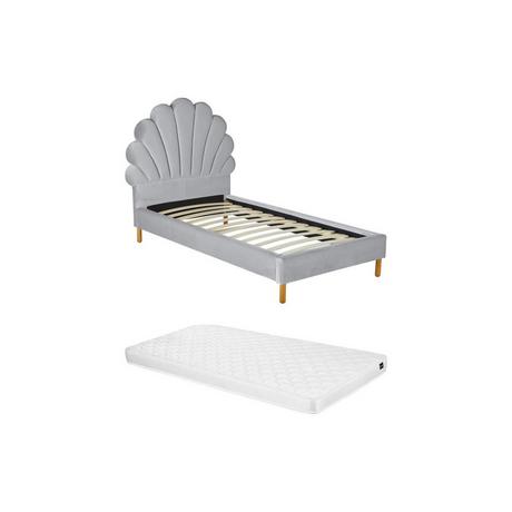 Vente-unique Lit coquillage 90 x 190 cm - Velours - Gris clair + Matelas - MOANA  