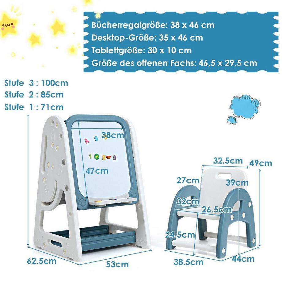 Northix  2 in 1 Kinder-Kunststaffelei Doppelseitige Magnetische Tafel Blau 