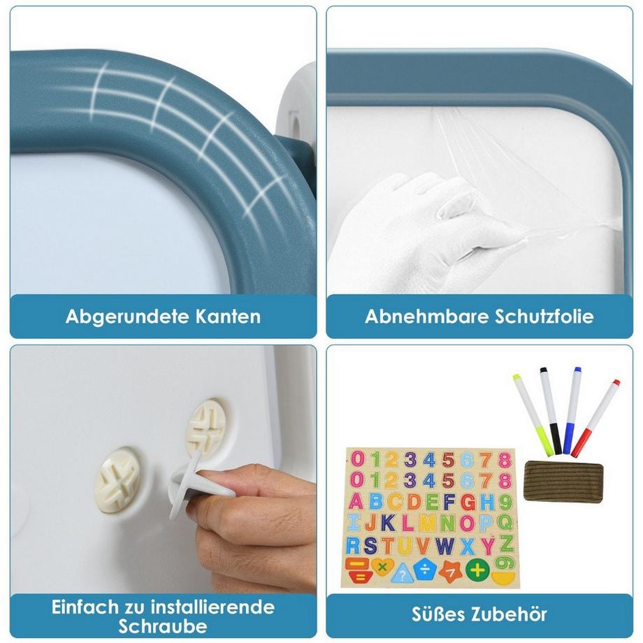 Northix  2 in 1 Kinder-Kunststaffelei Doppelseitige Magnetische Tafel Blau 