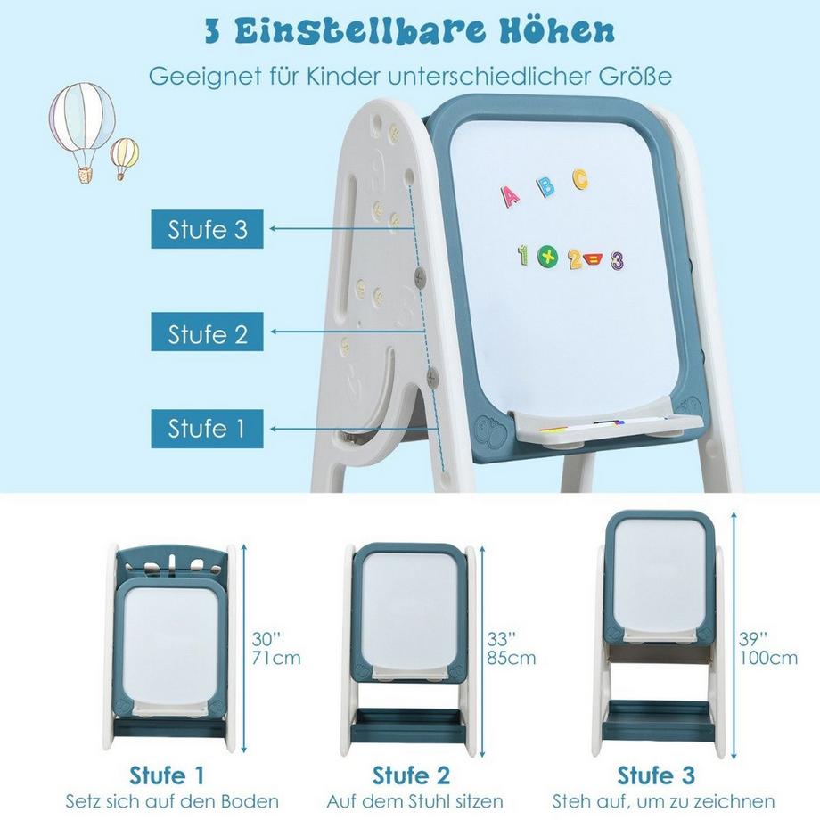 Northix  2 in 1 Kinder-Kunststaffelei Doppelseitige Magnetische Tafel Blau 