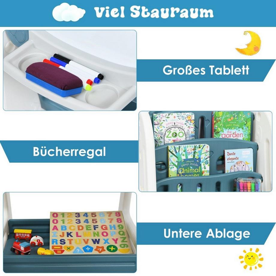 Northix  2 in 1 Kinder-Kunststaffelei Doppelseitige Magnetische Tafel Blau 