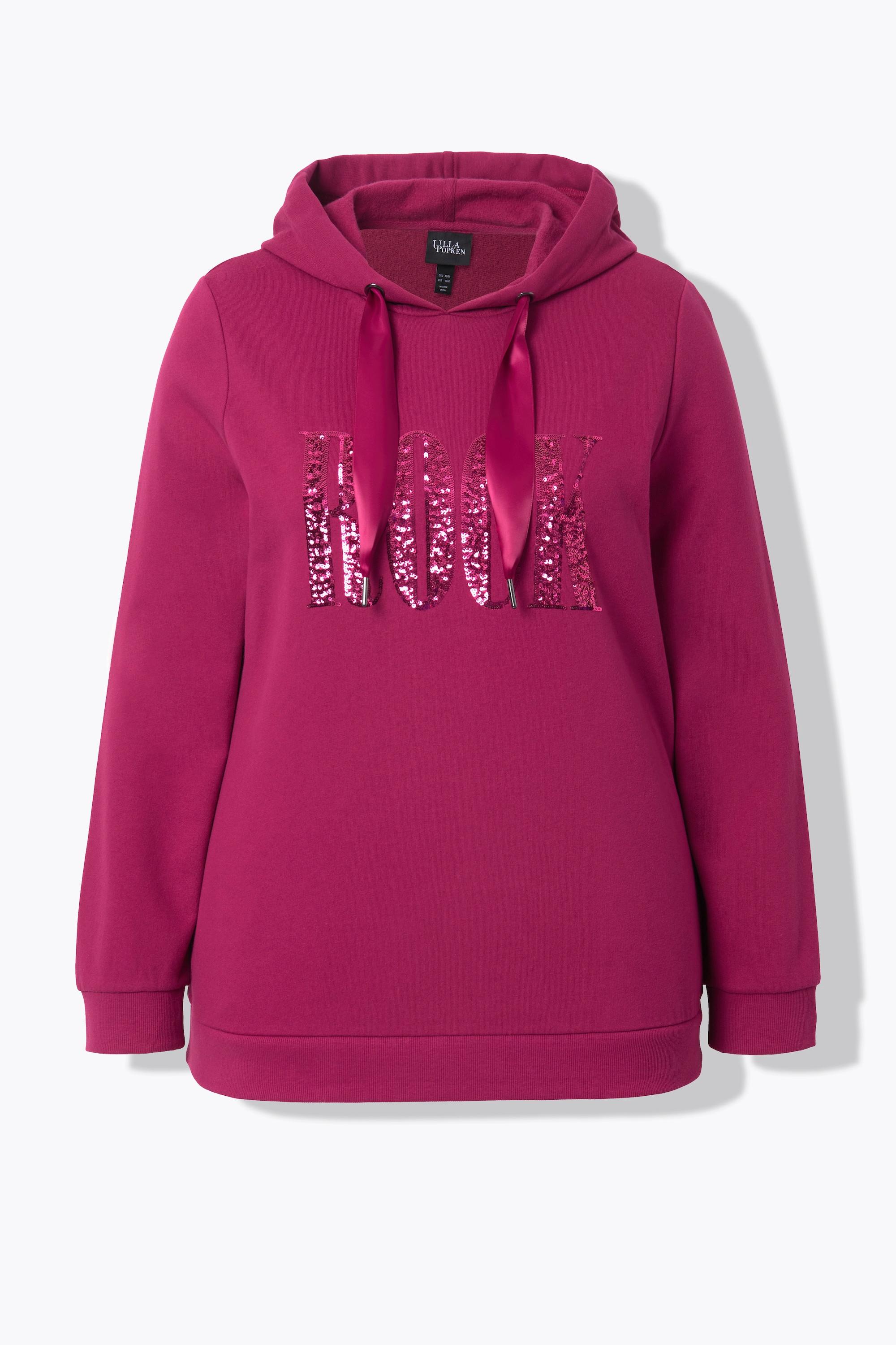 Ulla Popken  Hoodie, Pailletten-Schriftzug, Langarm, Kapuze 