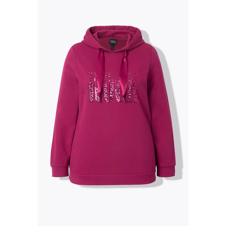 Ulla Popken Hoodie Pailletten-Schriftzug Langarm Kapuze  