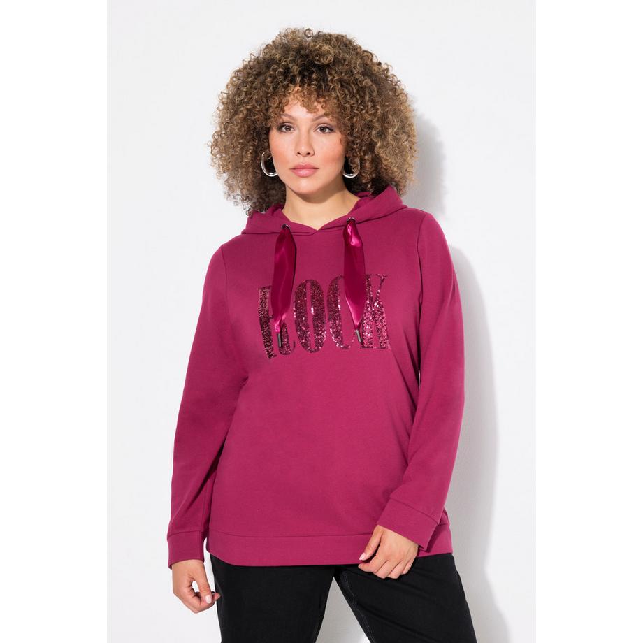 Ulla Popken Hoodie Pailletten-Schriftzug Langarm Kapuze  