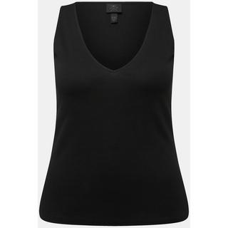 Ulla Popken  Débardeur col en V en jersey côtelé, coupe Slim Fit 