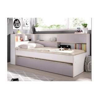 Vente-unique Lit gigogne avec rangements - 90 x 200 et 90 x 190 cm - Blanc et gris + Sommier - LOSIANA  