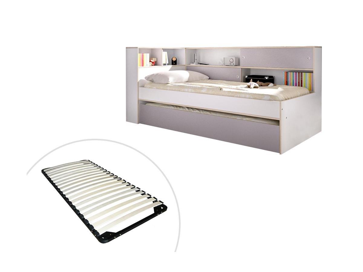 Image of Ausziehbett mit Stauraum + Lattenrost - 90 x 200 & 90 x 190 cm - Weiß & Grau - LOSIANA Ausziehbett mit Stauraum + Lattenrost - 90 x 200 & 90 x 190 cm - Weiß & Grau - LOSIANA
