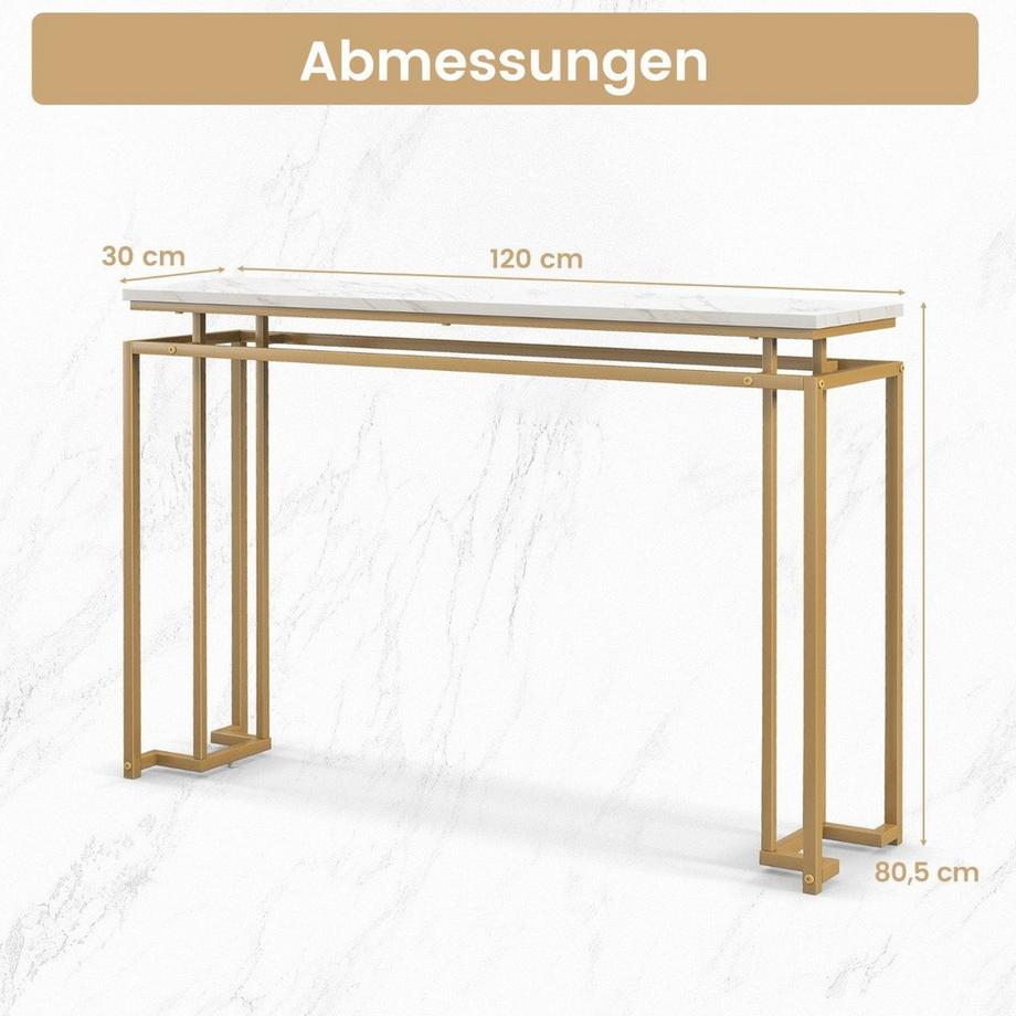 Northio 120 cm Konsolentisch mit Kunstmarmor Tischplatte & Geometrischem Metallrahmen Flurtisch Golden  