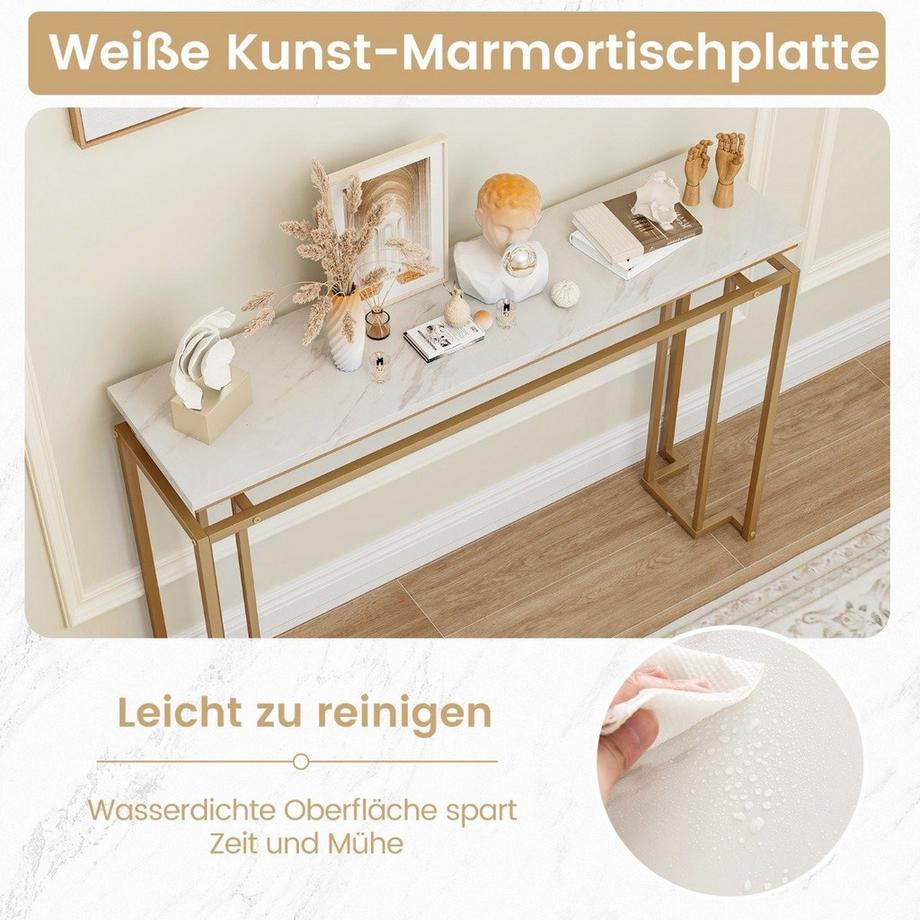 Northio 120 cm Konsolentisch mit Kunstmarmor Tischplatte & Geometrischem Metallrahmen Flurtisch Golden  