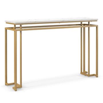120 cm Konsolentisch mit Kunstmarmor Tischplatte & Geometrischem Metallrahmen Flurtisch Golden