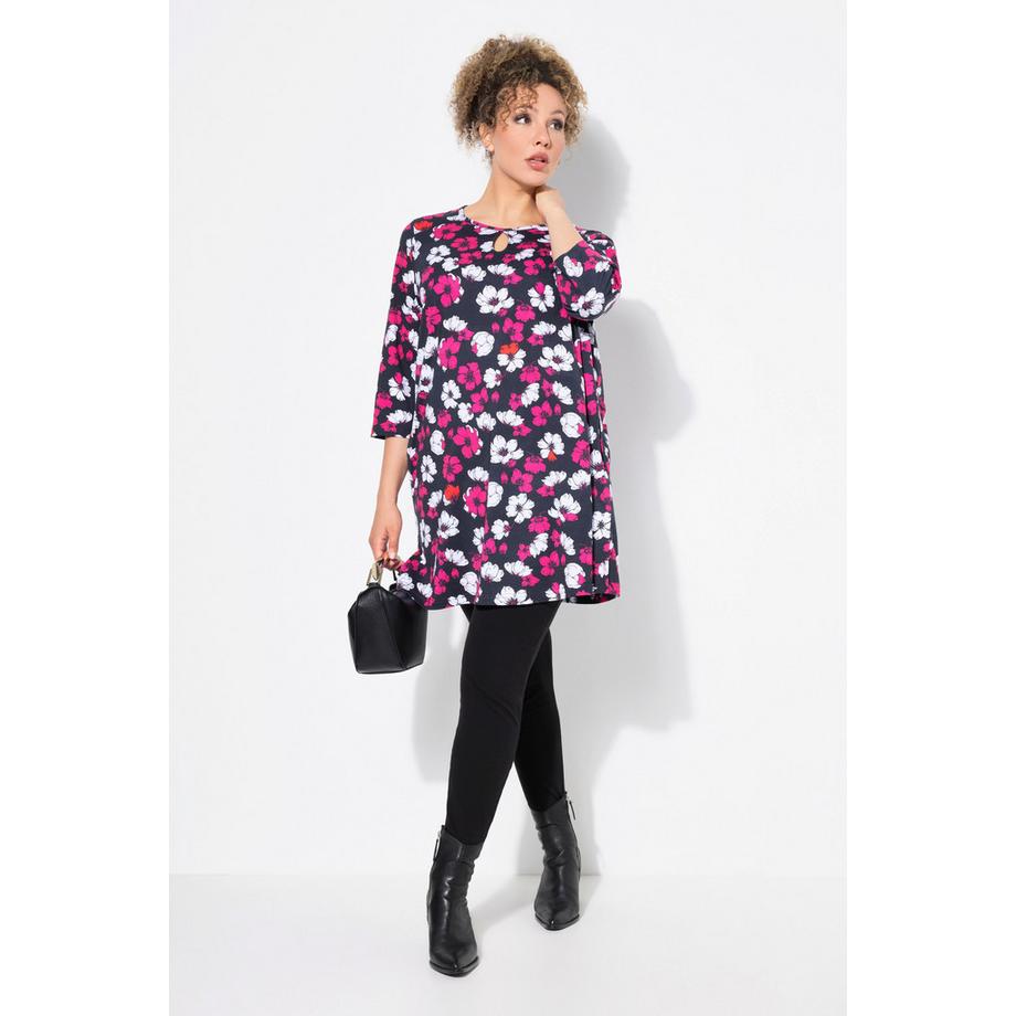 Ulla Popken Maglia Lunga Keyhole Linea A Girocollo Maniche 3/4  