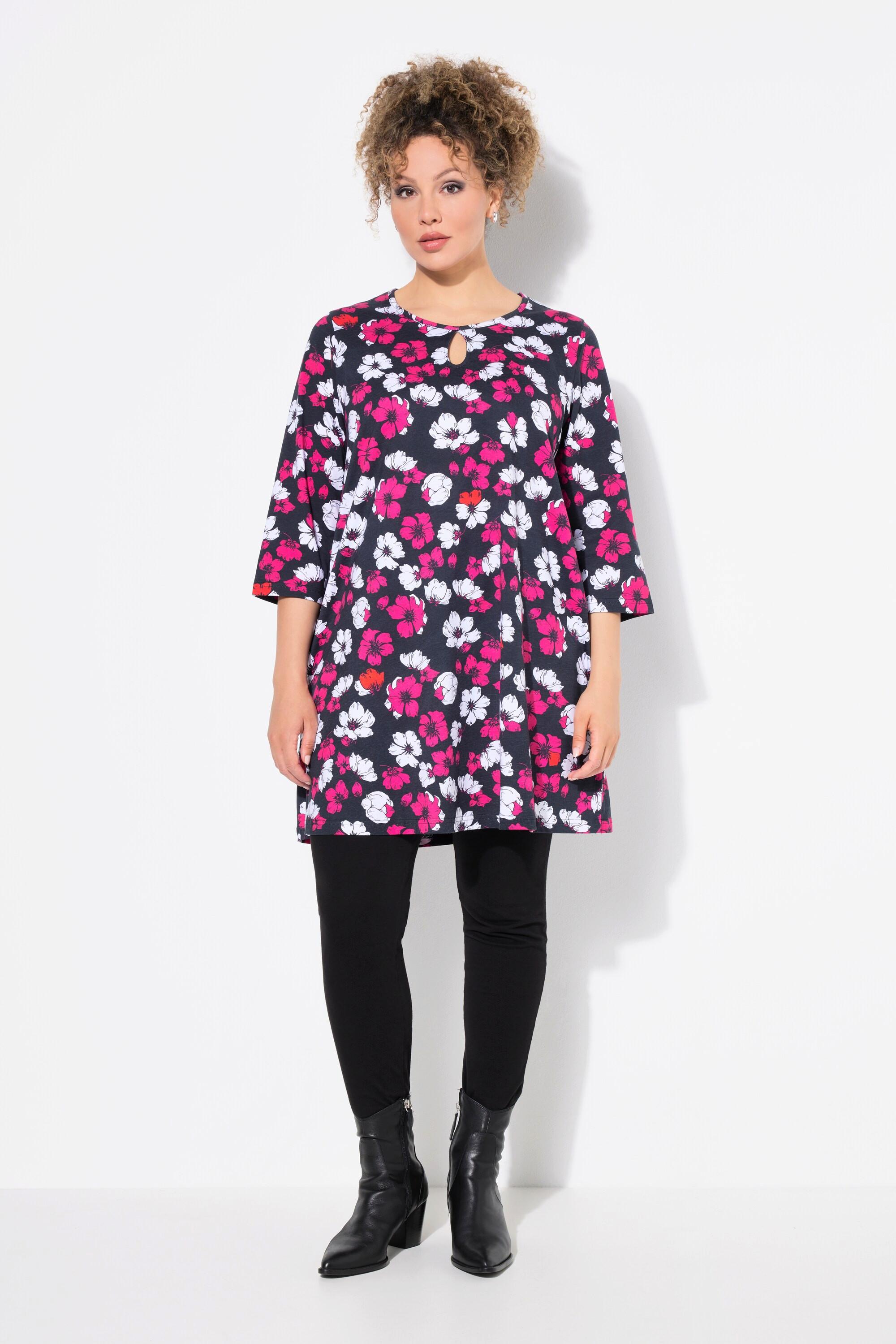 Ulla Popken Keyhole A-Linie Rundhals 3/4 Arm Longshirt  
