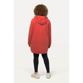 Ulla Popken  Pullover lungo di pellicciotto di pile con cappuccio, zip e maniche lunghe 