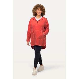 Ulla Popken  Pullover lungo di pellicciotto di pile con cappuccio, zip e maniche lunghe 