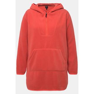 Ulla Popken  Pullover lungo di pellicciotto di pile con cappuccio, zip e maniche lunghe 