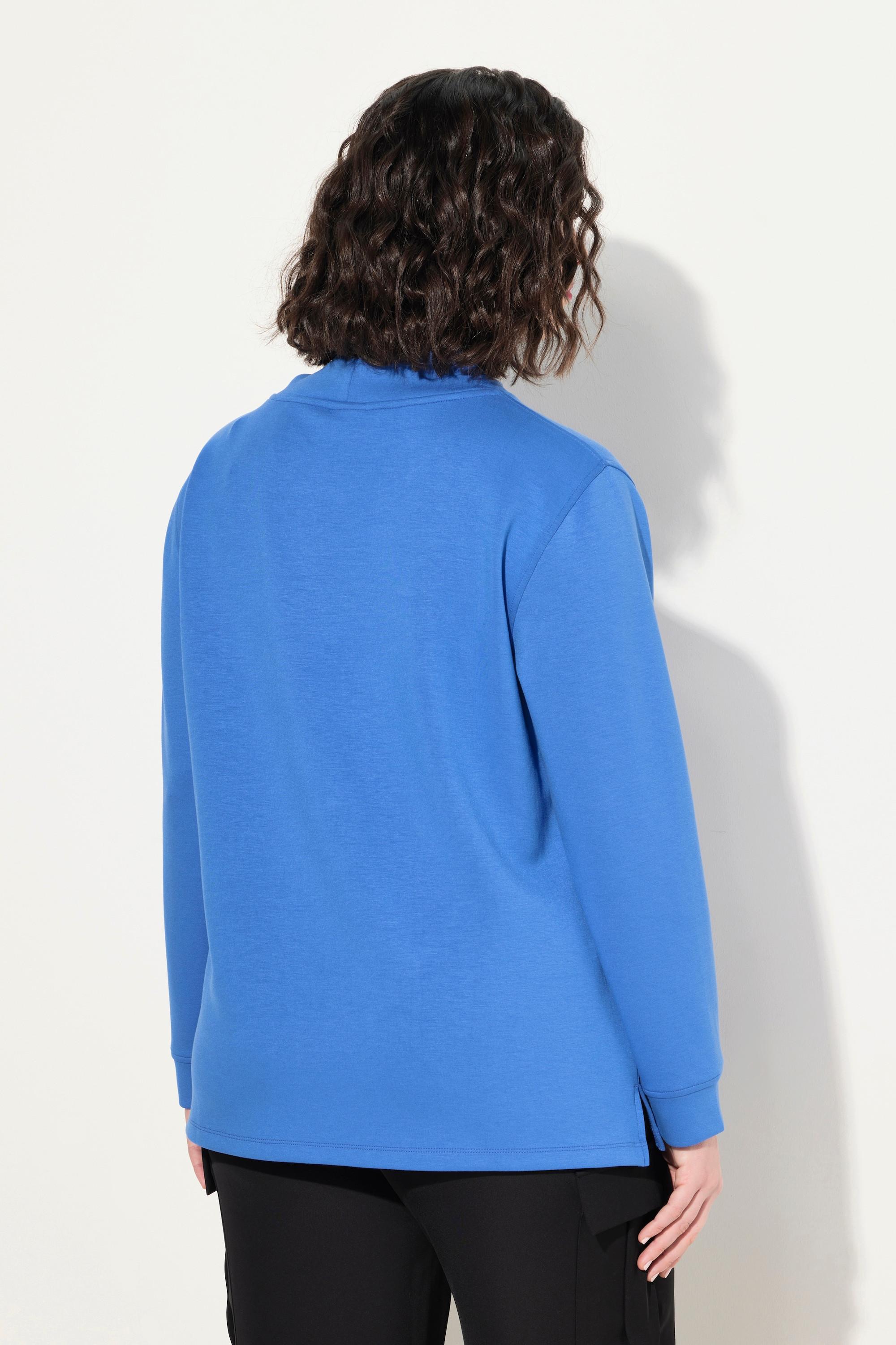 Ulla Popken  Sweat-shirt avec pierres fantaisie, collection Classic. Col montant et manches 3/4. 