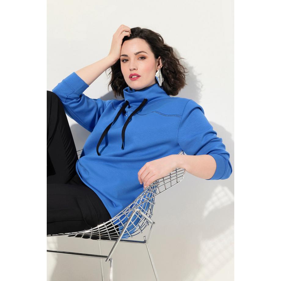 Ulla Popken Sweat-shirt Classique Pierres Fantaisie Col Montant Manches 3/4  