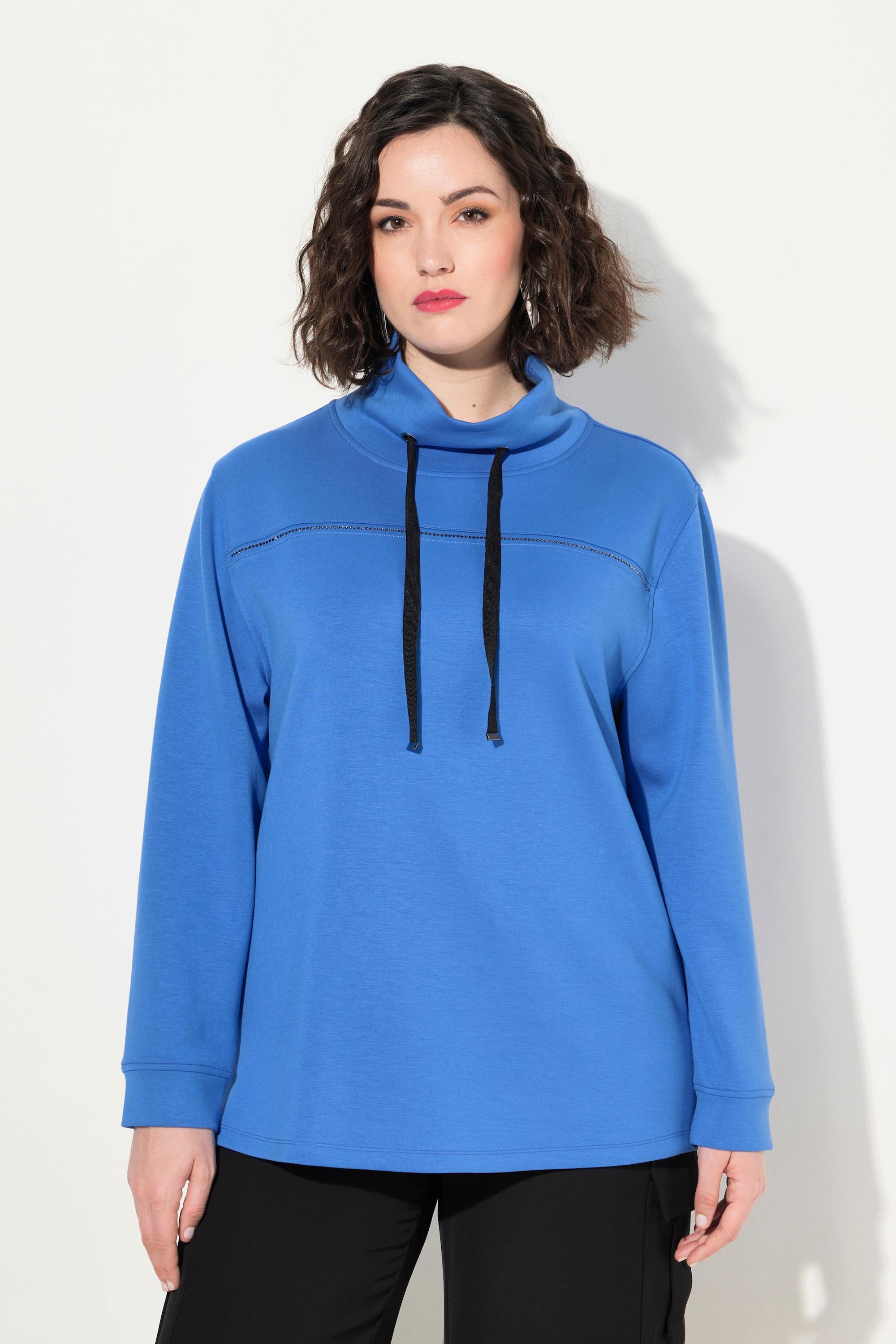 Ulla Popken  Sweat-shirt avec pierres fantaisie, collection Classic. Col montant et manches 3/4. 