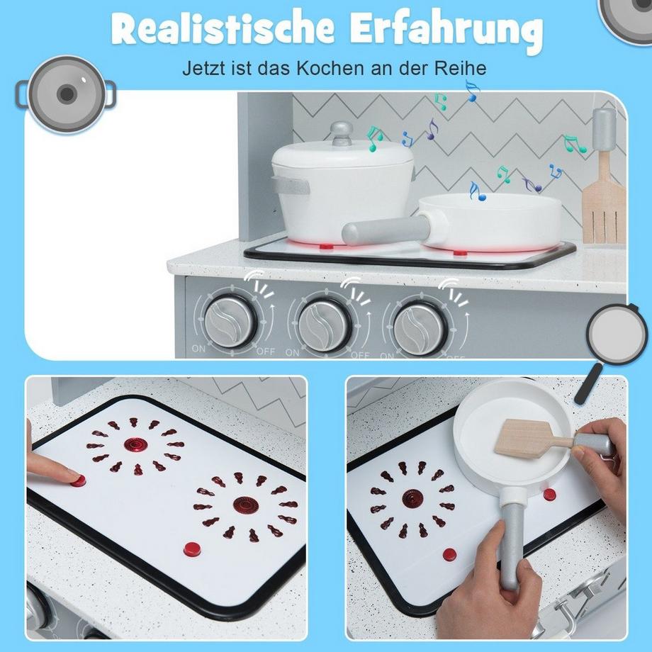 Northix  Kinderküche mit Realistischem Licht & Sound & Zubehöre 76 x 28 x 80 cm Grau 