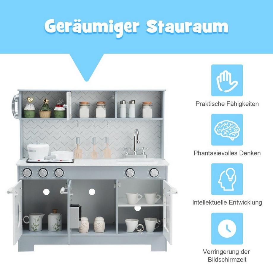 Northix  Kinderküche mit Realistischem Licht & Sound & Zubehöre 76 x 28 x 80 cm Grau 