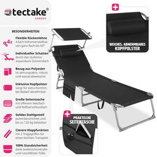 Tectake 2er Set Sonnenliege stufenlos verstellbares Sonnendach  