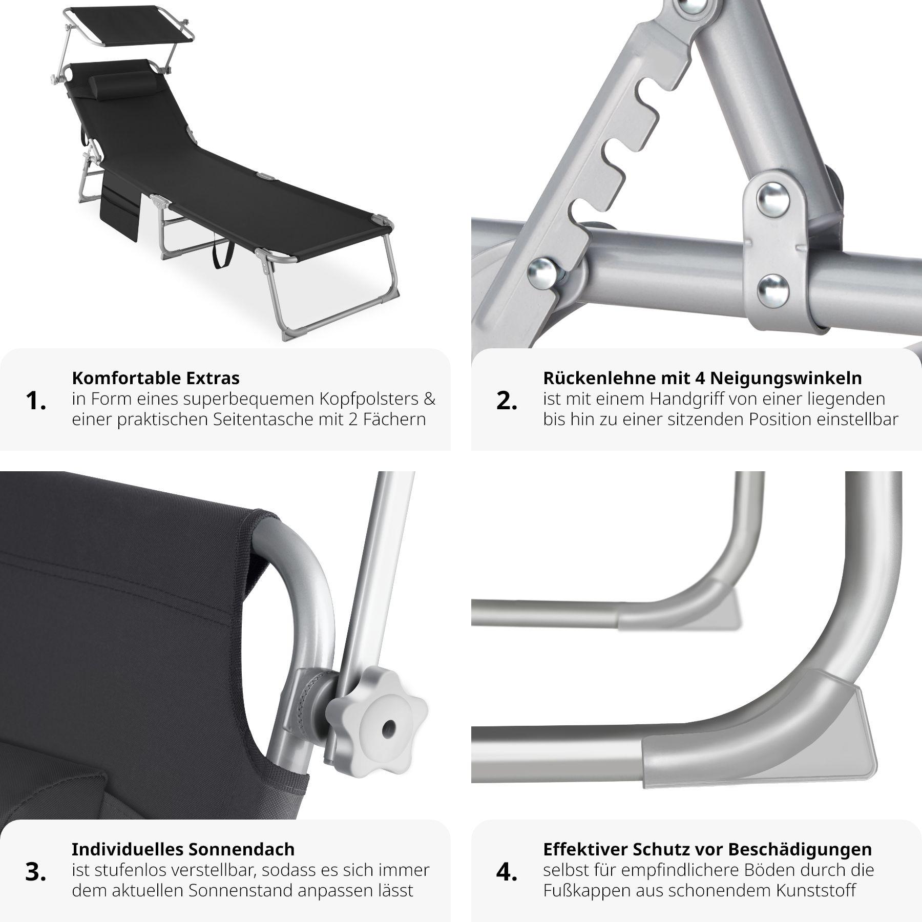 Tectake 2er Set Sonnenliege stufenlos verstellbares Sonnendach  