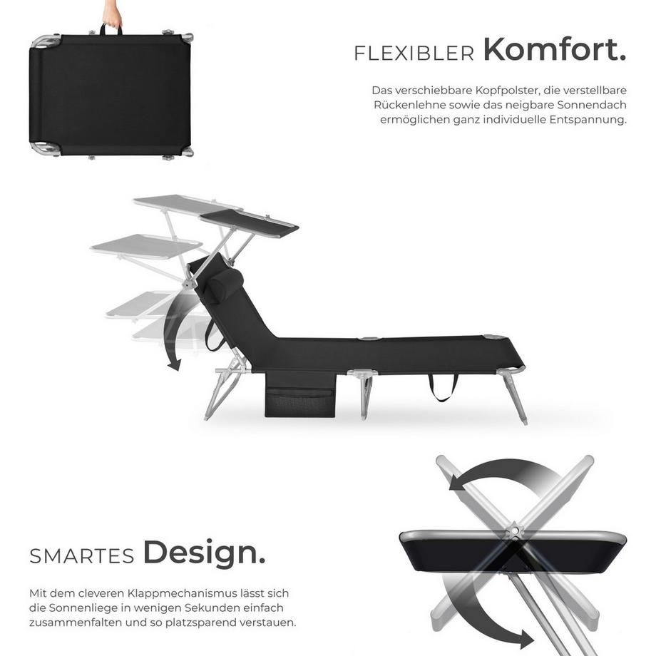 Tectake 2er Set Sonnenliege Chloé klappbar  stufenlos verstellbares Sonnendach  