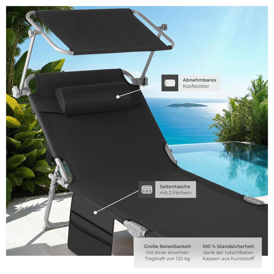 Tectake 2er Set Sonnenliege Chloé klappbar  stufenlos verstellbares Sonnendach  