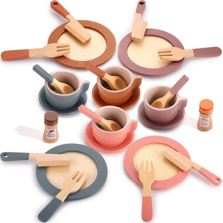 Activity-board  Set de vaisselle en bois pour cuisines d'enfants Accessoires de cuisine ludique Accessoires de cuisine pour enfants 