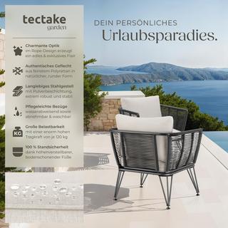 Tectake 2er Set Garten-Loungesessel Sundo im Rope-Design je 120 kg Belastbarkeit, höhenverstellbare Füße  