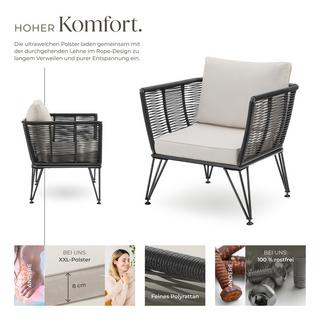 Tectake 2er Set Garten-Loungesessel Sundo im Rope-Design je 120 kg Belastbarkeit, höhenverstellbare Füße  